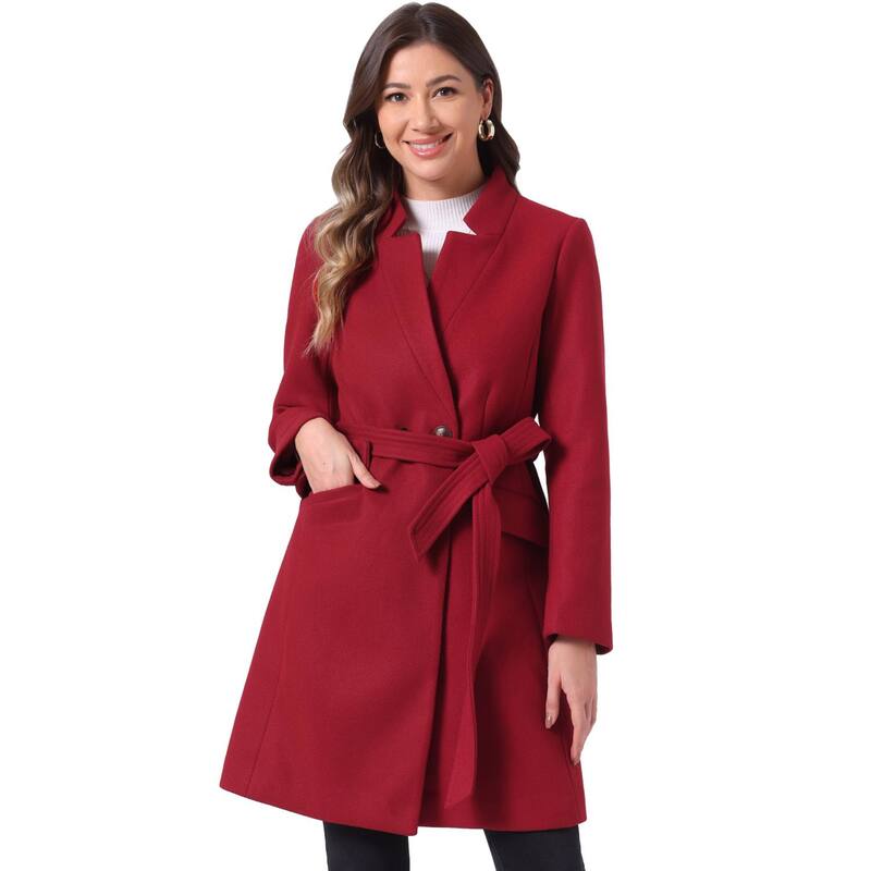 アレグラ ケー レディース アウター 上衣・上衣 ヴィンテージ 厚地の外套 ALLEGRA K Vintage Belted Coat for Women\u0027stand Collar Winter Outwear Coats Dark Red 赤いこと