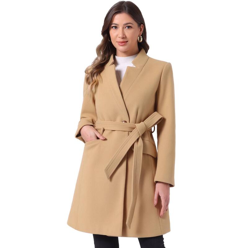 アレグラ ケー レディース アウター 上衣・上衣 ヴィンテージ 厚地の外套 ALLEGRA K Vintage Belted Coat for Women\u0027stand Collar Winter Outwear Coats Khaki カーキ