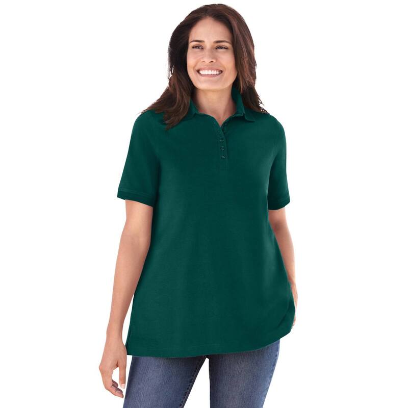 ウーマン ウィズイン レディース トップス Tシャツ ポロシャツ プラスサイズ 半袖 Woman Within Plusize Perfect Short-Sleeve Polo Shirt Emerald Green グリーン