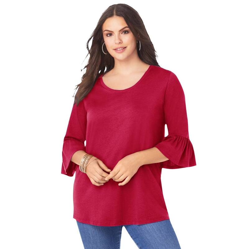 ロアマンズ レディース トップス Tシャツ プラスサイズ コットン Roaman's Women's Plusize Cotton Ultimate Bell Sleeve Tee Classic Red レッド|ReVida 店