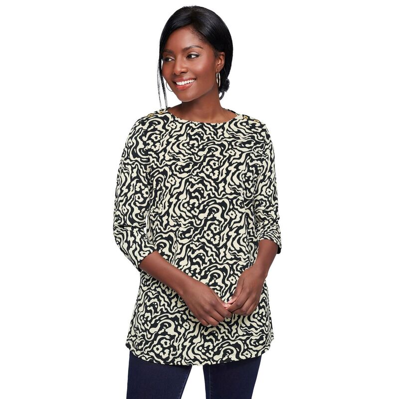 ジェシカロンドン レディース トップス Tシャツ プラスサイズ コットン Jessica London Women's Plusize Stretch Cotton Boatneck Tunic Black Swirl ブラック