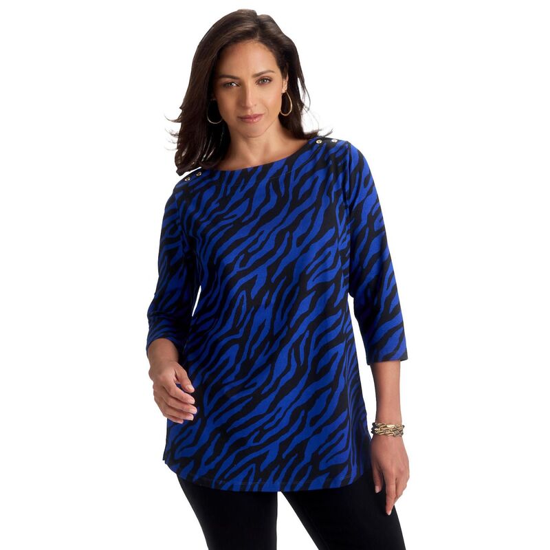 ジェシカロンドン レディース トップス Tシャツ プラスサイズ コットン Jessica London Women's Plusize Stretch Cotton Boatneck Tunic Sapphire Bias Zebra サファイア