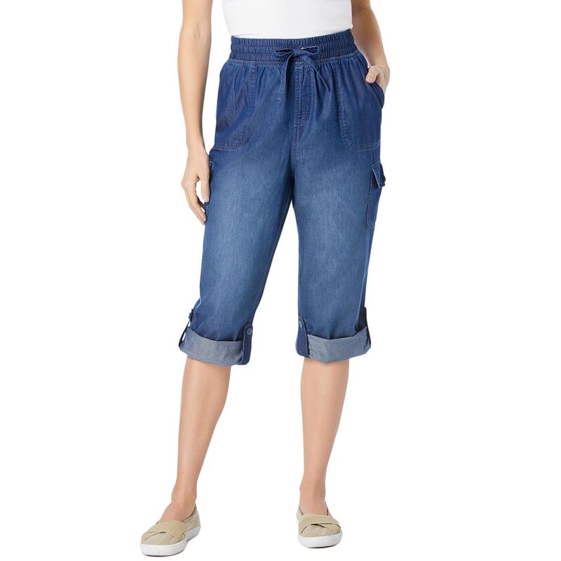 ウーマン ウィズイン レディース ボトムス カジュアルパンツ プラスサイズ プチ キャップ Woman Within Plusize Petite Convertiblength Cargo Capri/Bermuda Medium Stonewash