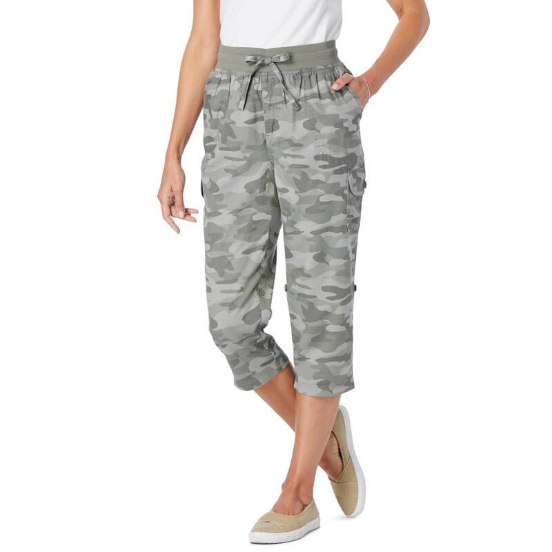 ウーマン ウィズイン レディース ボトムス カジュアルパンツ プラスサイズ プチ キャップ Woman Within Plusize Petite Convertiblength Cargo Capri/Bermuda Olive Green Camouflage グリーン