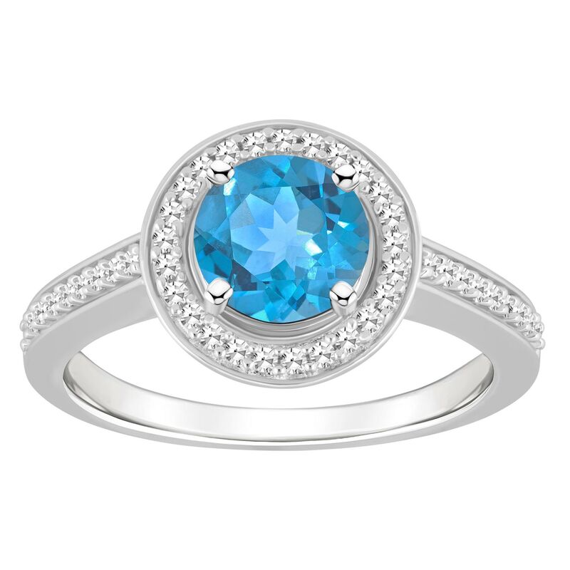 Celebration Gems レディース アクセサリー リング Celebration Gemsterling Silver 7 mm Round Gemstone & 1/5 Carat.W. Diamond Halo Ring Blue Topaz ブルー