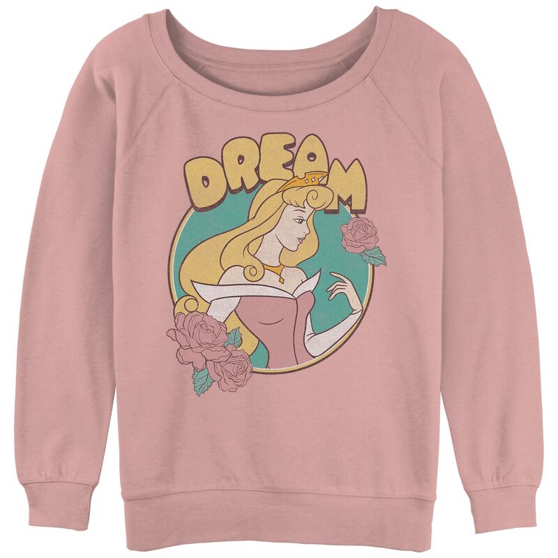ウォルトディズニー レディース トップス プルオーバー パイル Disney\u0027sleeping Beauty Juniors\u0027 Aurora Bubble Dream Flower Slouchy Terry Desert Pink サクラ色