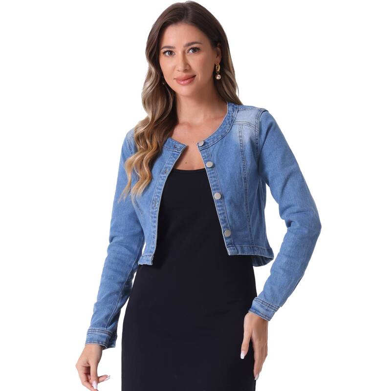 アレグラ ケー レディース アウター ジャケット・ブルゾン ボタンダウン デニム ALLEGRA K Women\'s Denim Collarless Button Down Long Sleeve Jean Jacket Light Blue ブルー｜ReVida 店
