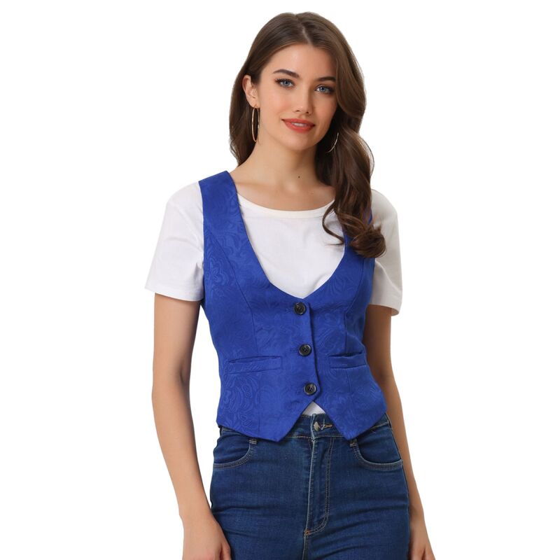 アレグラ ケー レディース アウター ジャケット・ブルゾン ヴィンテージ ベスト ノースリーブ コート ALLEGRA K Women's Vintage Waistcoat Button Up Steampunk Jacquard Sleevelessuit Vest Royal Blue ブルー