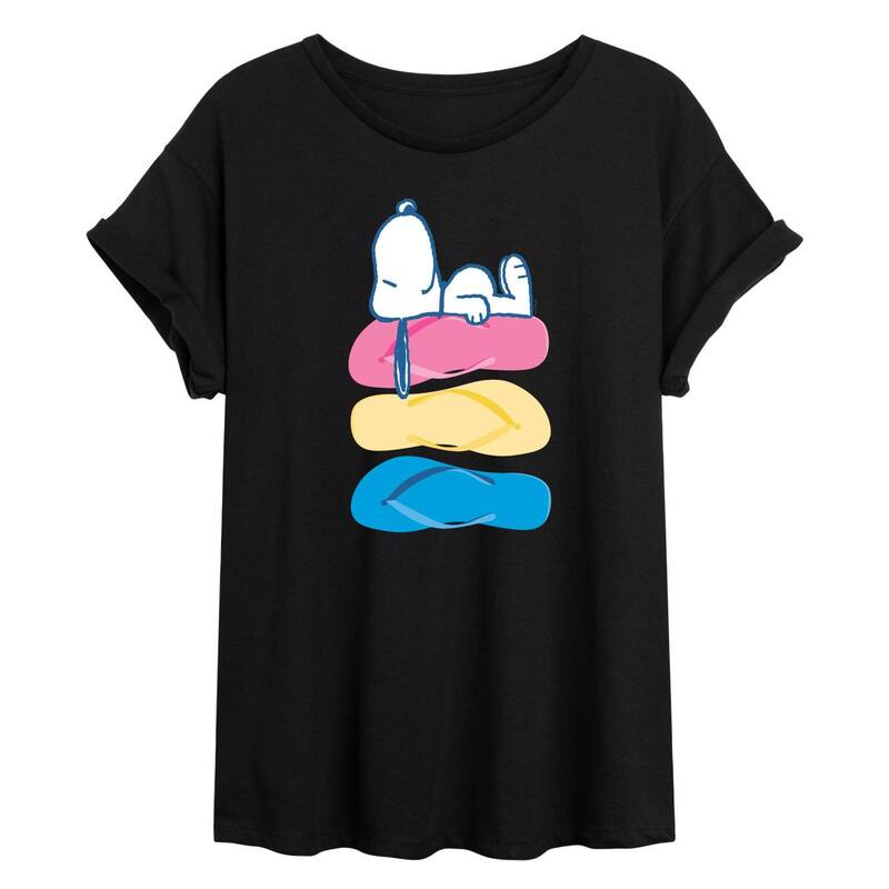 アニメキャラクター レディース トップス Tシャツ グラフィック Licensed Character Juniors' Peanutsnoopy Flip Flops Oversized Graphic Tee Black ブラック