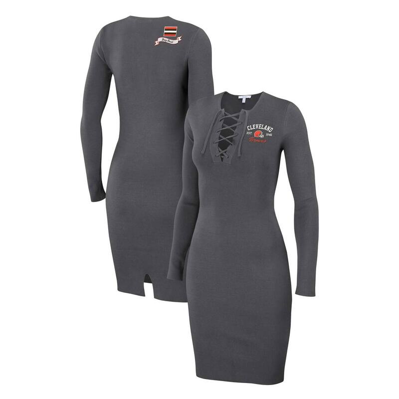 ウェア バイ エリン アンドルーズ レディース トップス ワンピース レース Women's WEAR by Erin Andrews Charcoal Cleveland Browns Lace Up Long Sleeve Dress Brn Charco チャコール