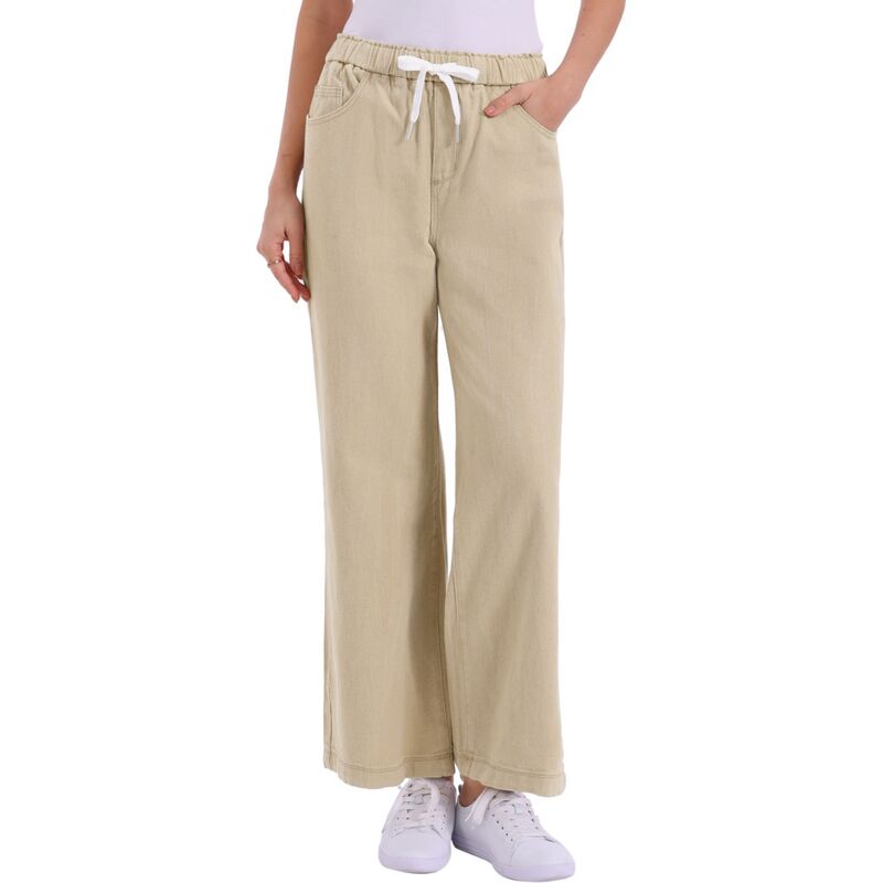 アレグラ ケー レディース ボトムス ジーンズズボン下 デニム ALLEGRA K Casual Denim Pants for Women Drawstring Elastic Waist Wide Legs Jeans Khaki カーキ