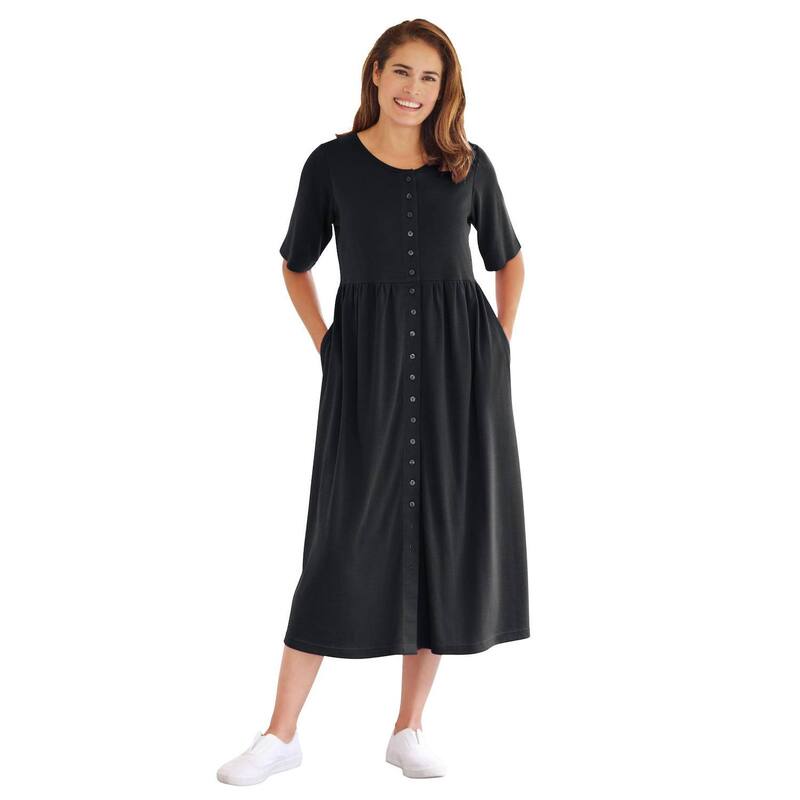 ウーマン ウィズイン レディース トップス ワンピース プラスサイズ Woman Within Plusize Button-Front Essential Dress Black ブラック｜ReVida 店