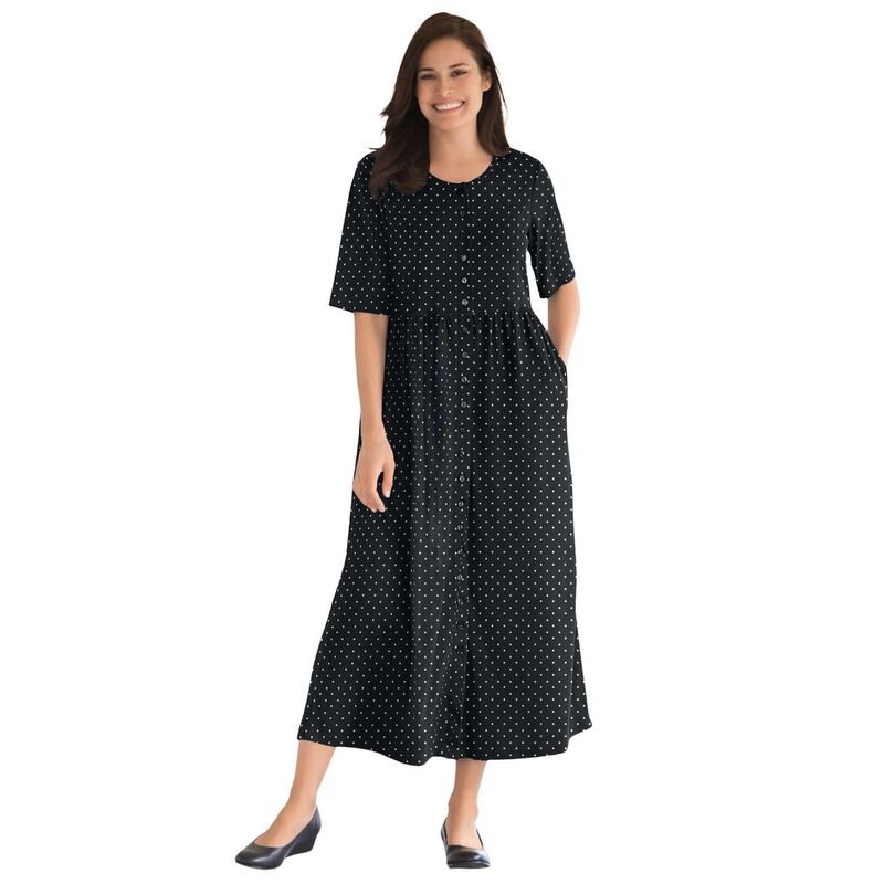 ウーマン ウィズイン レディース トップス ワンピース プラスサイズ Woman Within Plusize Button-Front Essential Dress Black Polka Dot ブラック