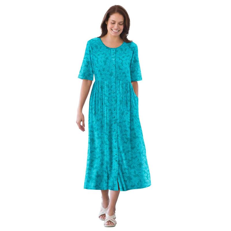 ウーマン ウィズイン レディース トップス ワンピース プラスサイズ Woman Within Plusize Button-Front Essential Dress Green Blossom グリーン