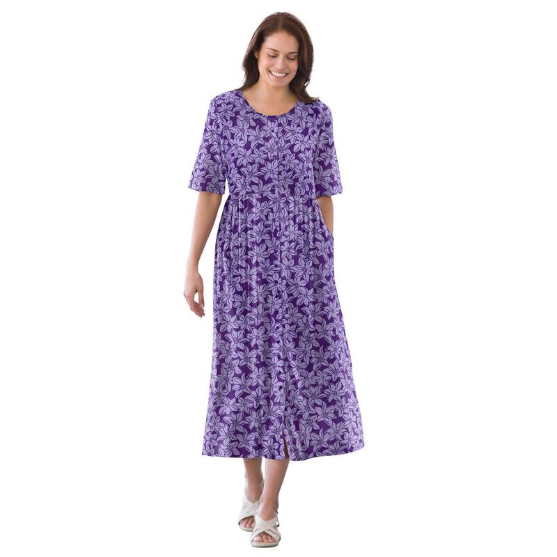 ウーマン ウィズイン レディース トップス ワンピース プラスサイズ Woman Within Plusize Button-Front Essential Dress Radiant Purple Pretty パープル