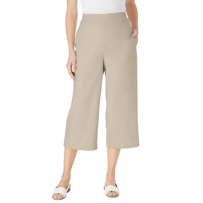 ウーマン ウィズイン レディース ボトムス カジュアルパンツ プラスサイズ キャップ リネン Woman Within Plusize Linen Capri Natural Khaki カーキ 8,986円