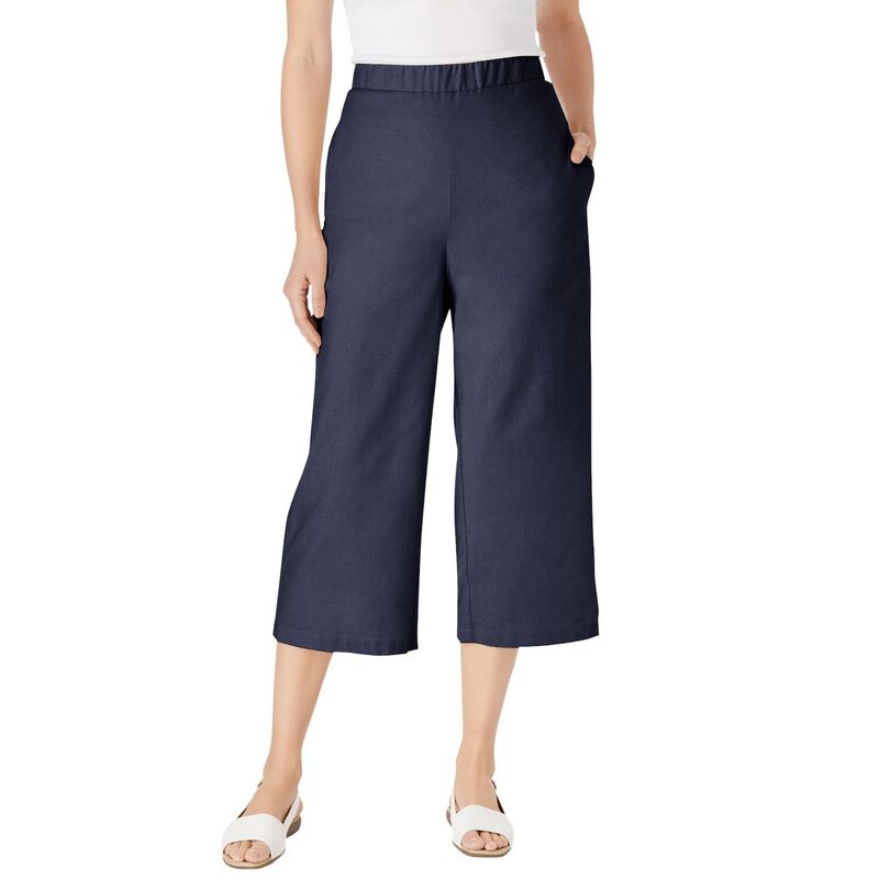 ウーマン ウィズイン レディース ボトムス カジュアルパンツ プラスサイズ キャップ リネン Woman Within Plusize Linen Capri Navy ネイビー｜ReVida 店 11,005円