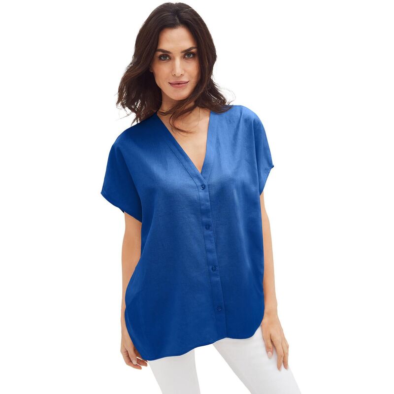Ellos レディース トップス Tシャツ プラスサイズ リネン ellos Plusize Oversized Linen-Blend Tunic Dark Sapphire サファイア|ReVida 店