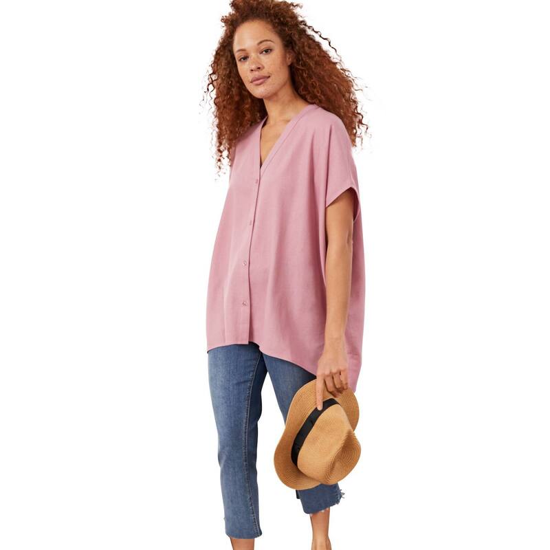 Ellos レディース トップス Tシャツ プラスサイズ リネン ellos Plusize Oversized Linen-Blend Tunic Dusty Pink ピンク|ReVida 店