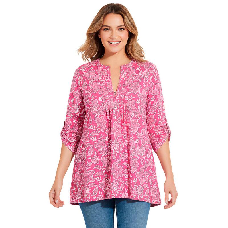 ウーマン ウィズイン レディース トップス Tシャツ プラスサイズ Woman Within Plusize 7-Day Layered-Look Tunic Raspberry Etch Floral