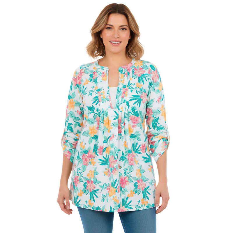 ウーマン ウィズイン レディース トップス Tシャツ プラスサイズ Woman Within Plusize 7-Day Layered-Look Tunic White Hibiscus Garden ホワイト