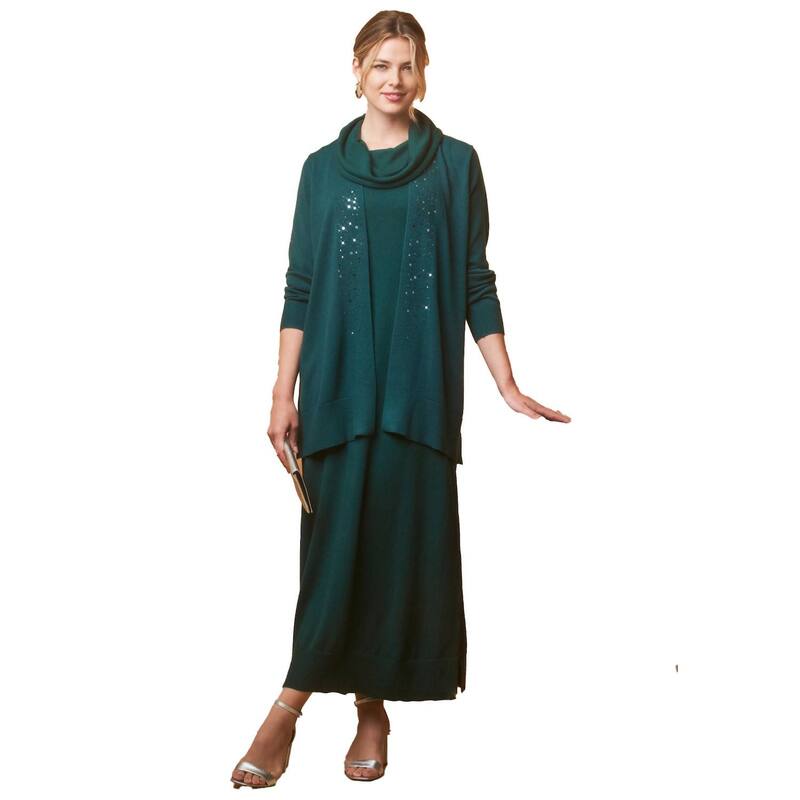 ジェシカロンドン レディース トップス ワンピース プラスサイズ セーター Jessica London Women's Plusize 2-Piece Sweater Dress Emerald Green Sequin グリーン