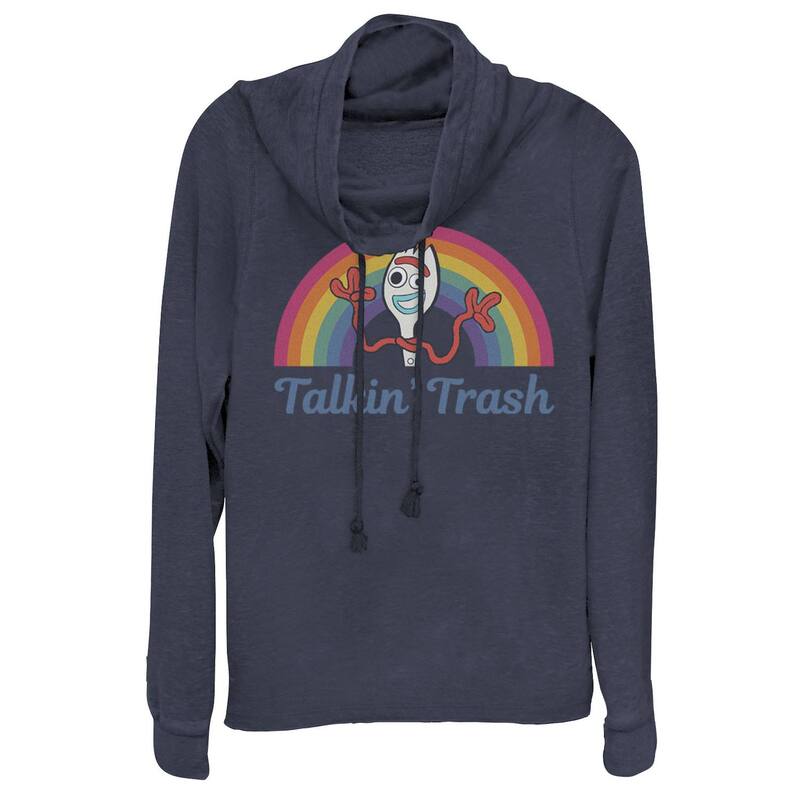 ディズニー ピクサー レディース トップス Tシャツ グラフィック Disney / Pixar's Toy Story 4 Juniors' Forky Talkin' Trash Rainbow Poster Cowlneck Graphic Lightweight Long Sleeve Navy ネイビー|ReVida 店