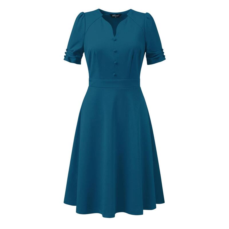 アレグラ ケー レディース トップス ワンピース A ライン プリーツ ALLEGRA K Elegant Business Dress for Women'sweetheart Neck Pleated Short Sleeve A-Line Sheath Dress Lake Blue ブルー