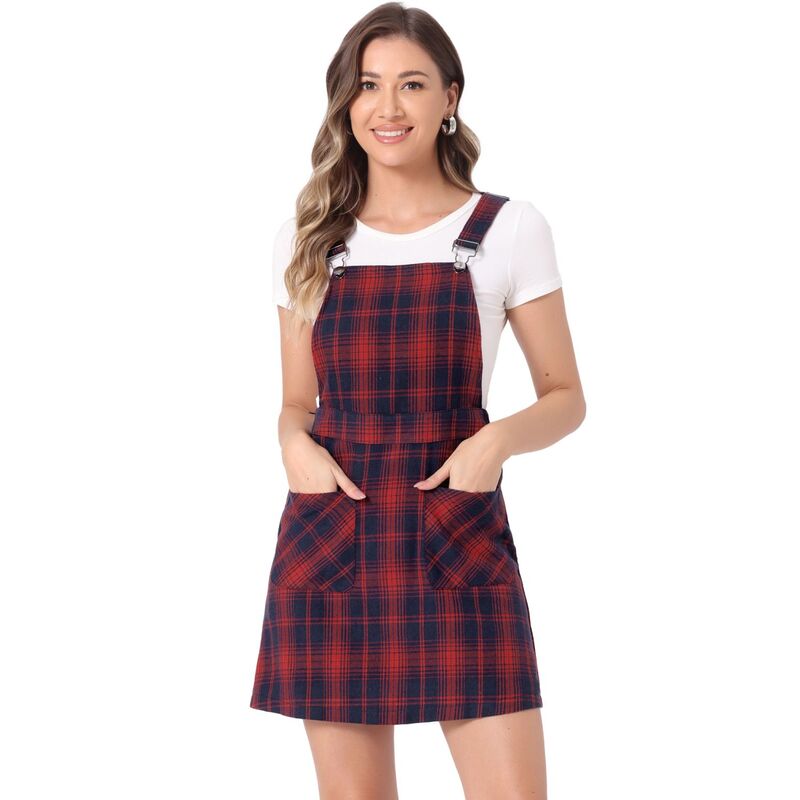 アレグラ ケー レディース トップス ワンピース オーバーオール ALLEGRA K Women's Costume Adjustable Straplaid Suspender Overall Dress Blue Red ブルー