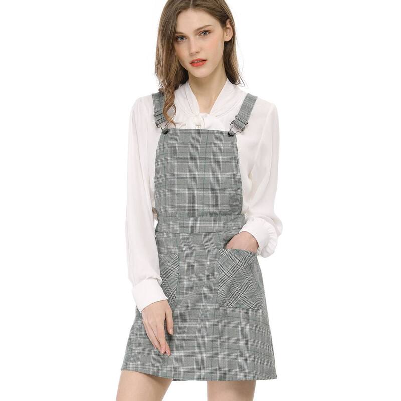 アレグラ ケー レディース トップス ワンピース オーバーオール ALLEGRA K Women's Costume Adjustable Straplaid Suspender Overall Dress Green Grey グレー