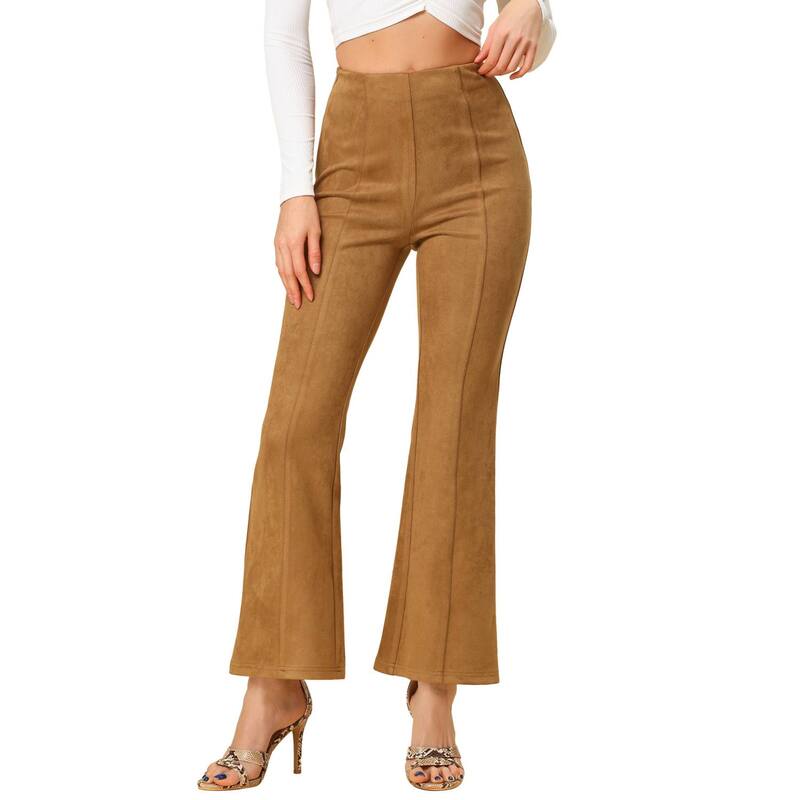 アレグラ ケー レディース ボトムス カジュアルパンツ スエード ニット ALLEGRA K Women'solid Flared Hidden Side Zipper Knitted Faux Suede Flared Pants Brown ブラウン