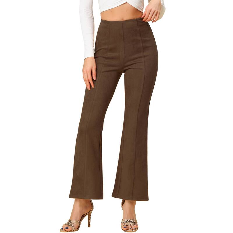 アレグラ ケー レディース ボトムス カジュアルパンツ スエード ニット ALLEGRA K Women'solid Flared Hidden Side Zipper Knitted Faux Suede Flared Pants Dark Brown ブラウン