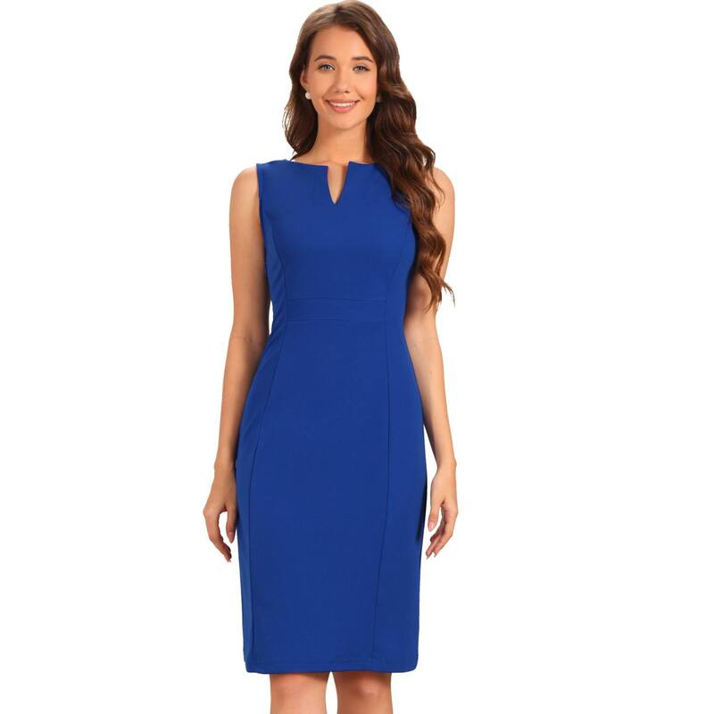 アレグラ ケー レディース トップス ワンピース Vネック ノースリーブ ALLEGRA K Women's V Neck Work Businessleeveless Bodycon Mid-Length Pencil Dresses Royal Blue ブルー