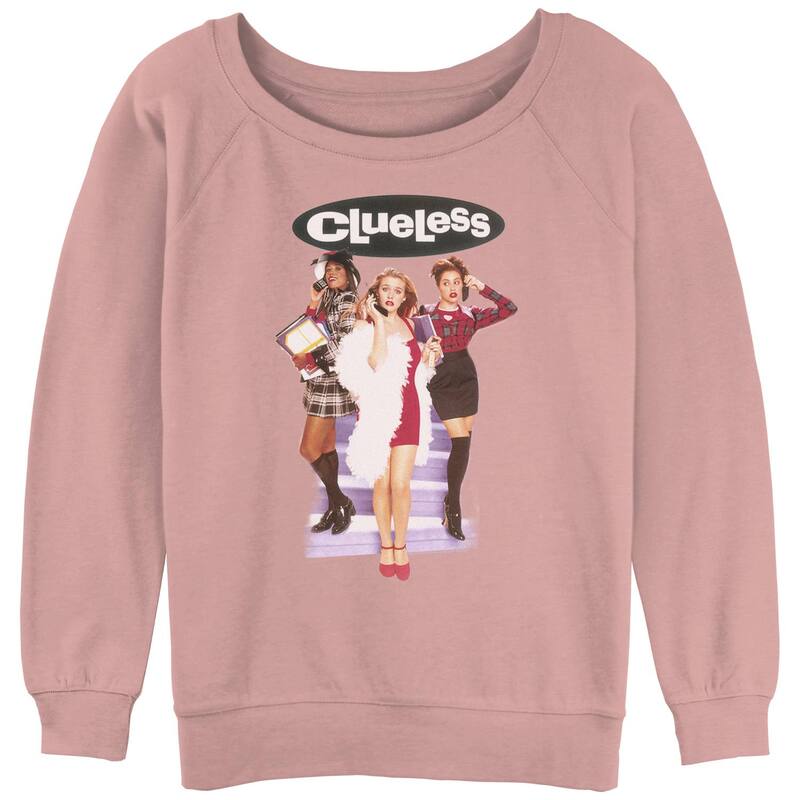 アニメ文字記号 レディース トップス プルオーバー 汗水 グラフィック Licensed Character Juniors\u0027 Clueless Group Shot On Stairslouchy Graphic Sweatshirt Desert Pink サクラ色