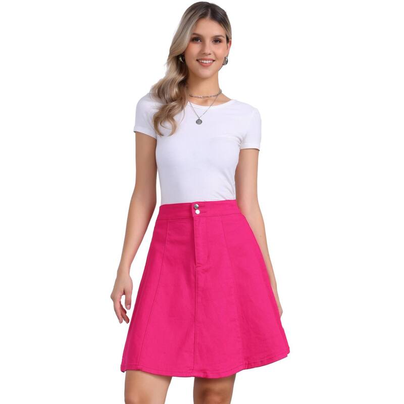 アレグラ ケー レディース ボトムスカート A ライン ハイウエスト プリーツ ミディ デニム ALLEGRA K Women's Casual High Waist A-Line Flared Pleated Midi Denim Skirt Hot Pink ピンク
