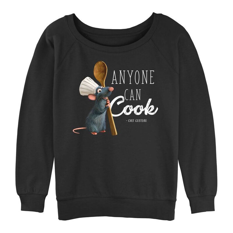 アニメキャラクター レディース トップス Tシャツ パイル グラフィック Licensed Character Juniors' Ratatouille Anyone Can Cook Quote Graphic Slouchy Terry Black ブラック