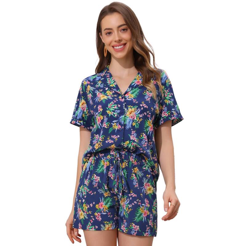 アレグラ ケー レディース アウター ジャケット・ブルゾン ボタンダウン シャツ ショートパンツ ダウン ALLEGRA K Women Hawaiian Shirt and Shortsetropical Summer Button Down Sets Royal Blue ブルー|ReVida 店