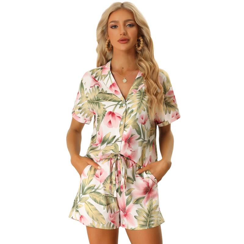 アレグラ ケー レディース アウター ジャケット・ブルゾン ボタンダウン シャツ ショートパンツ ダウン ALLEGRA K Women Hawaiian Shirt and Shortsetropical Summer Button Down Sets White ホワイト