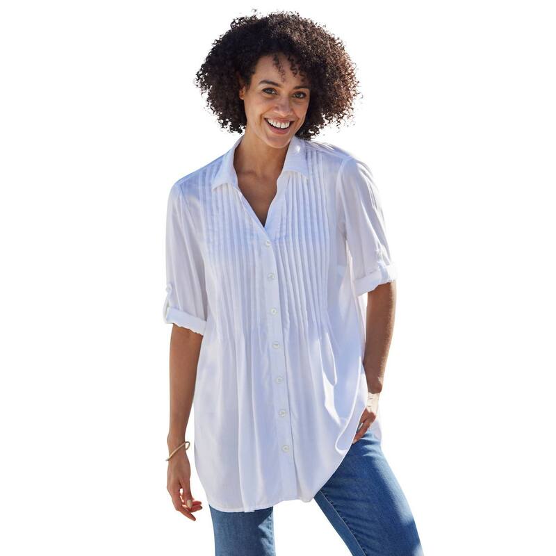 ウーマン ウィズイン レディース トップス Tシャツ プラスサイズ ブラウス Woman Within Plusize Rayon Pintucked Effortless Tunic Blouse White ホワイト