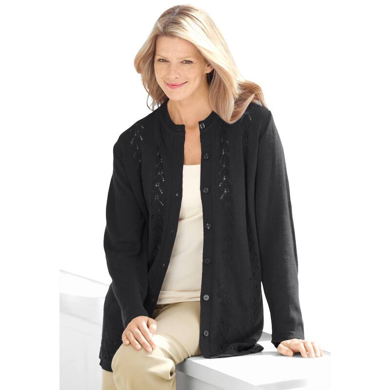 ウーマン ウィズイン レディース アウター ニット・セーター プラスサイズ カーディガン 長袖 Woman Within Plusize Long-Sleeve Pointelle Cardigan Sweater Black ブラック