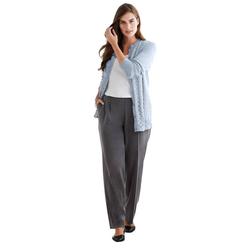 ウーマン ウィズイン レディース アウター ニット・セーター プラスサイズ カーディガン 長袖 Woman Within Plusize Long-Sleeve Pointelle Cardigan Sweater Pearl Grey パール