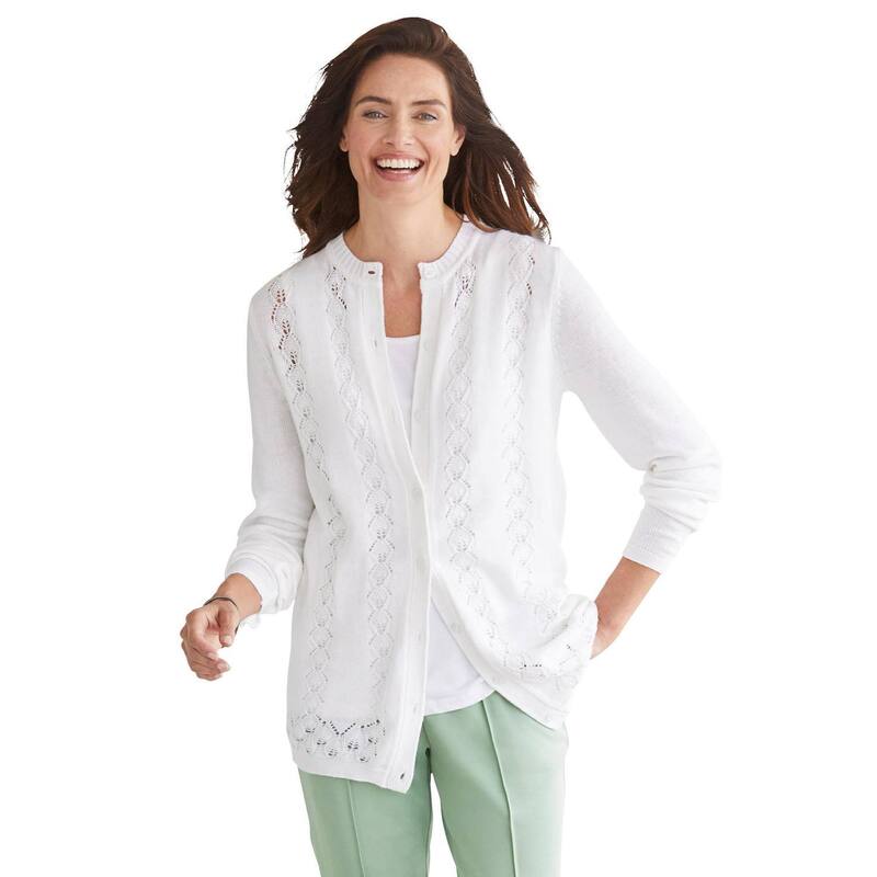 ウーマン ウィズイン レディース アウター ニット・セーター プラスサイズ カーディガン 長袖 Woman Within Plusize Long-Sleeve Pointelle Cardigan Sweater White ホワイト