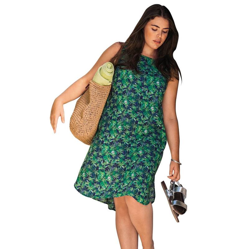 Ellos レディース トップス ワンピース プラスサイズ ノースリーブ ellos Plusize Sleevelesshift Dress Navy Palm Print ネイビー
