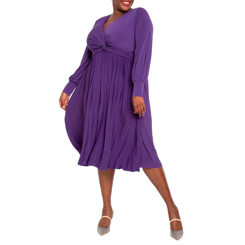 エロクイ レディース トップス ワンピース プリーツスカート プラスサイズ プリーツ スカート Eloquii Women's Plusize Knot Front Pleated Skirt Dress Violet Indigo インディゴ｜ReVida 店 17,375円