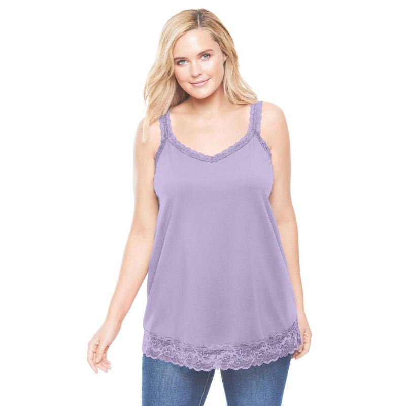 ウーマン ウィズイン レディース トップス Tシャツ Vネック プラスサイズ レース Woman Within Plusize Lace-Trim V-Neck Tank Pale Lilac ライラック 10,110円