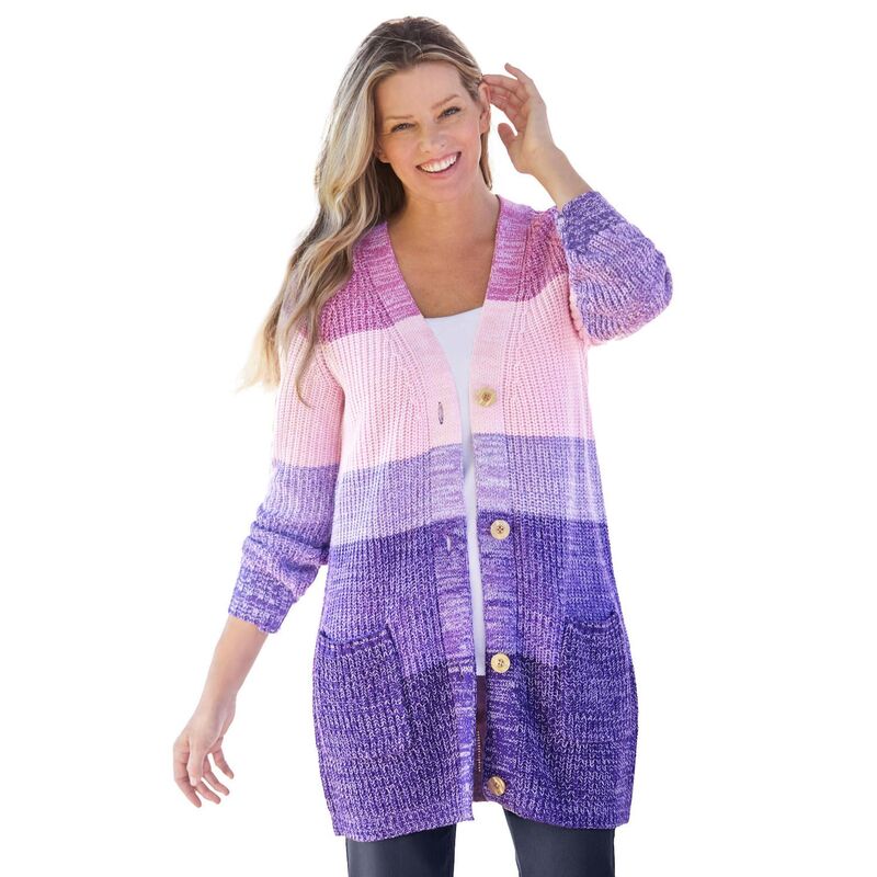 ウーマン ウィズイン レディース アウター ニット・セーター プラスサイズ カーディガン Woman Within Plusize Ombre Shaker Cardigan Sweater Purple Orchid Ombre パープル