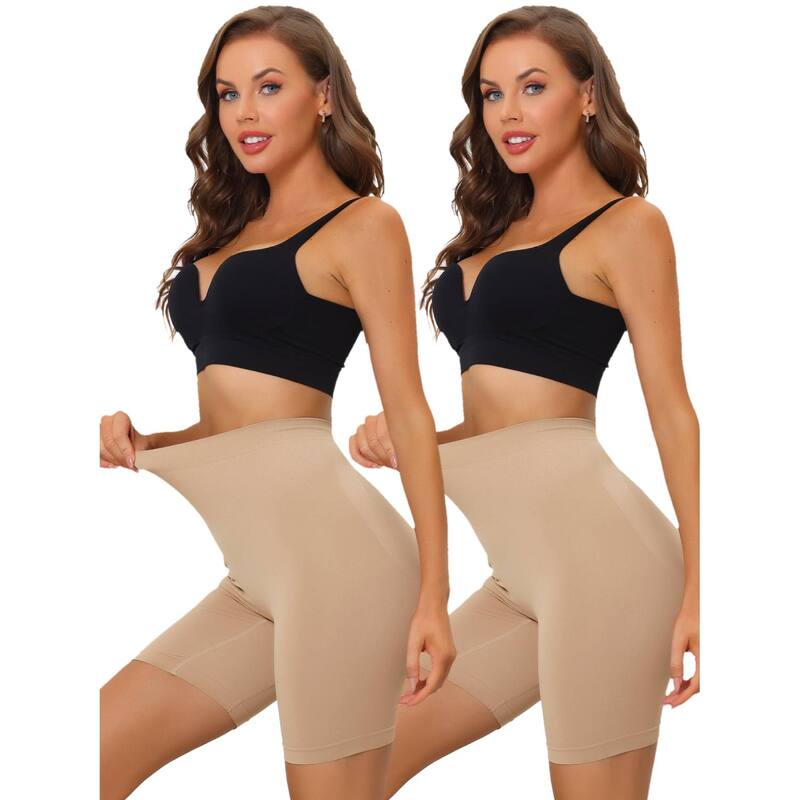 アレグラ ケー レディース ボトムス カジュアルパンツ ショートパンツ ALLEGRA K 2packs Women's High Waisted Shapewear Slip Shortslimming Tummy Control Knickers Panties Beige ベージュ