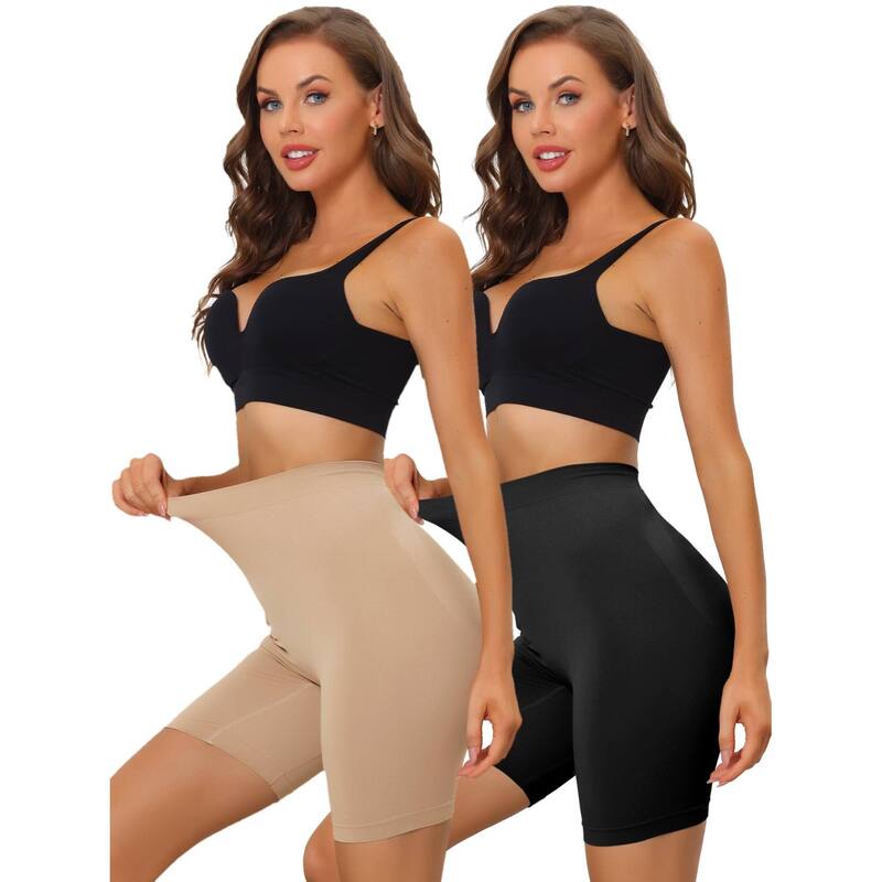 アレグラ ケー レディース ボトムス カジュアルパンツ ショートパンツ ALLEGRA K 2packs Women's High Waisted Shapewear Slip Shortslimming Tummy Control Knickers Panties Beige Black ブラック|ReVida 店