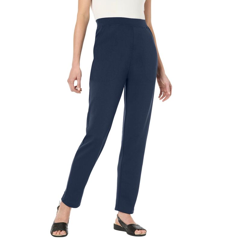 ウーマン ウィズイン レディース ボトムス カジュアルパンツ プラスサイズ トール ニット Woman Within Plusize Tall Straight-Leg Stretch Ponte-Knit Pull-On Pants Navy ネイビー