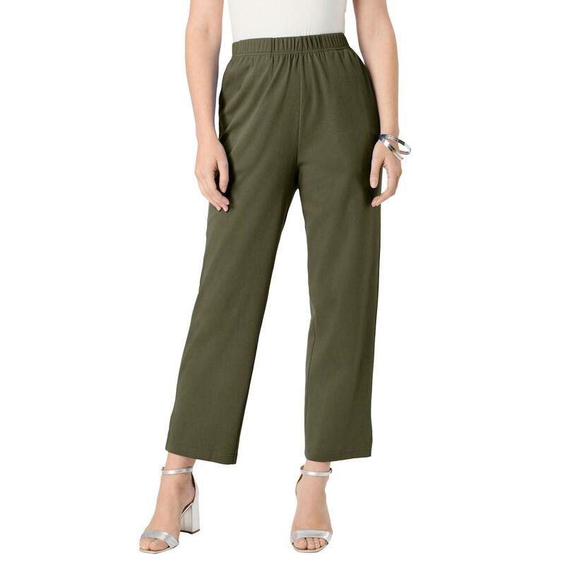 ロアマンズ レディース ボトムス カジュアルパンツ プラスサイズ キャップ ニット Roaman's Women's Plusize Soft Knit Straight-Leg Capri Pant Dark Olive Green グリーン｜ReVida 店